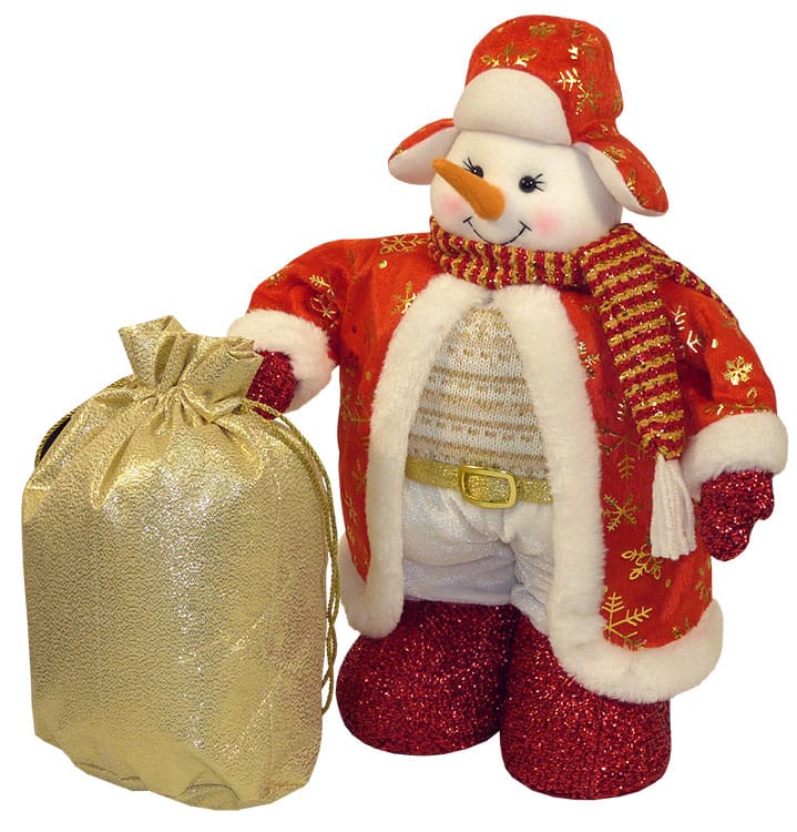 Плюшевый снеговик с мешком подарков